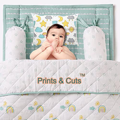 Prints and Cuts Toddler/Baby/New Born Pillow with Extra Soft Pillow Cover - Moon Rain Star - 9" x 12" - Baby Pillow for Bedding, Bed Set - (Set of 1)