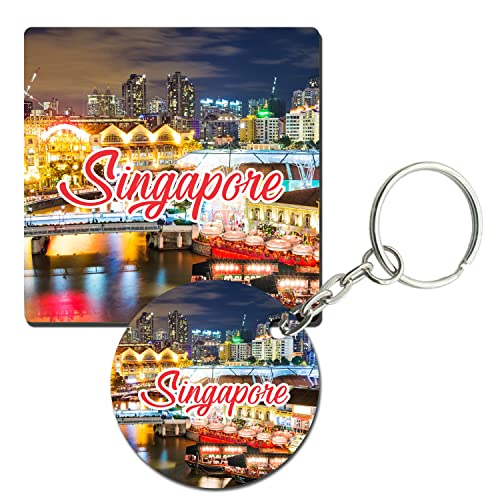 Prints and Cuts Singapore Tourism Set of Fridge Magnet and Key Chain (Combo)