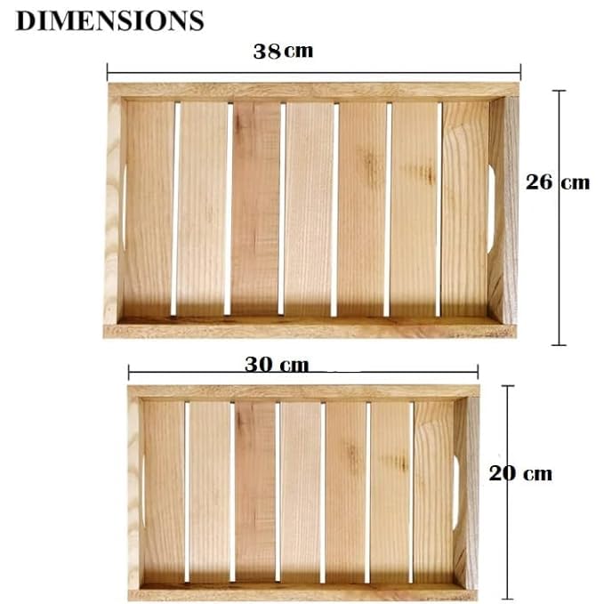 ShopTwiz Wooden Serving Tray Set of 2 Large Serving Tray with Handles Pine Wood Tray Multipurpose Serving Tray Food Tray Wooden Tray Large Tray & Medium Tray for Coffee(38L x 25W x 3H Centimeters)