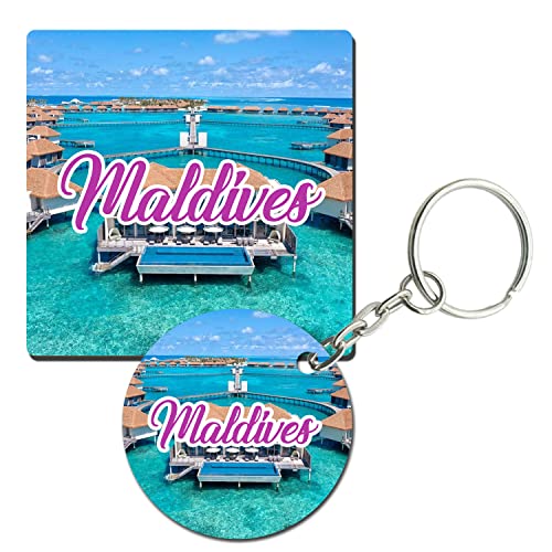 Prints and Cuts Maldives Awesome Set of Fridge Magnet and Key Chain (Combo)