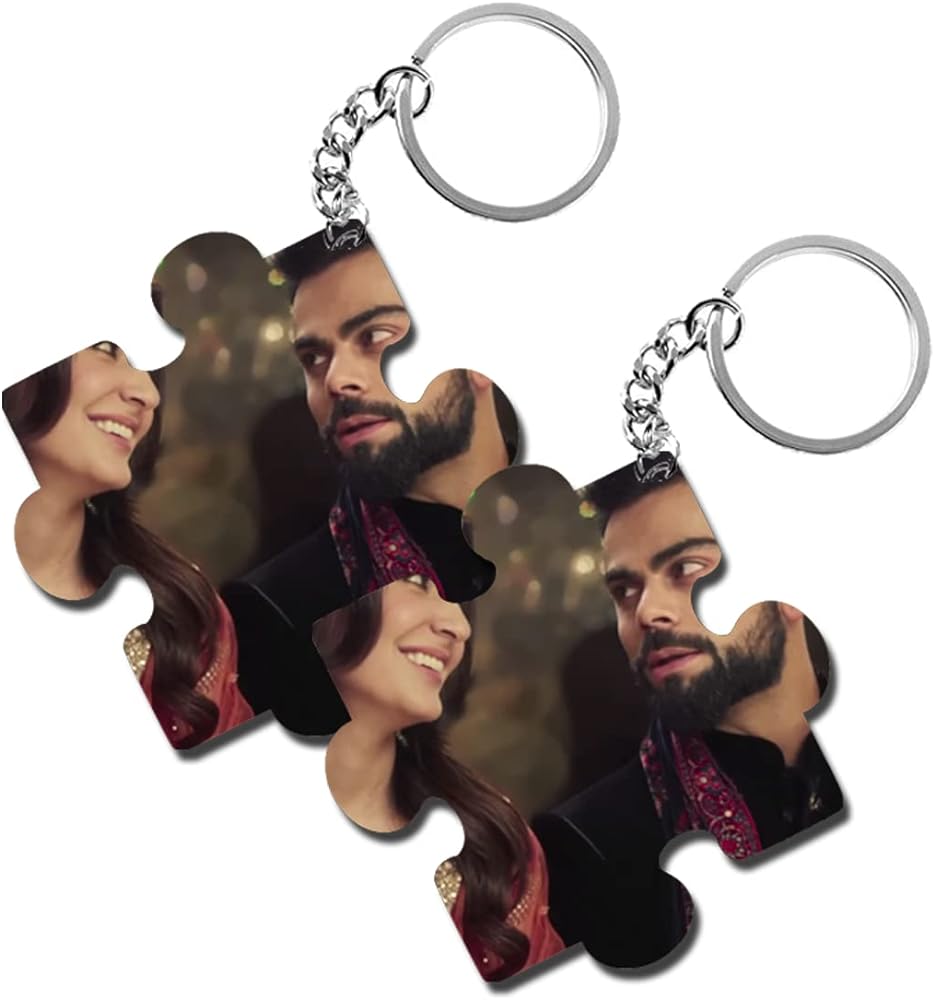 ShopTwiz Virat Kohli and Anushka Sharma Wooden Puzzle Key Ring (Set of 2)