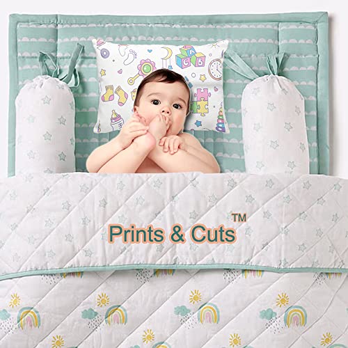 Prints and Cuts Toddler/Baby/New Born Pillow with Extra Soft Pillow Cover - Alphabet Socks - 9" x 12" - Baby Pillow for Bedding, Bed Set - (Set of 1)
