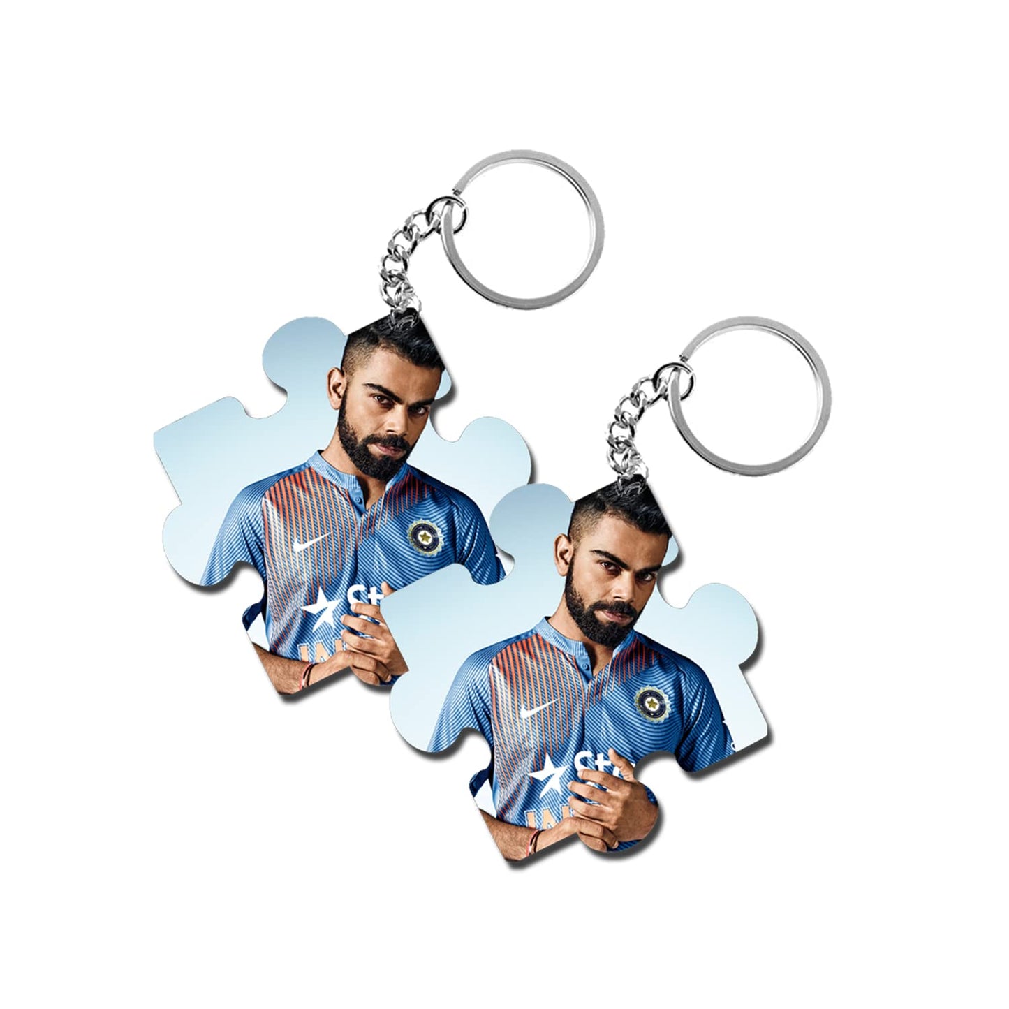ShopTwiz Virat Kohli Wooden Puzzle Key Ring (Set of 2)