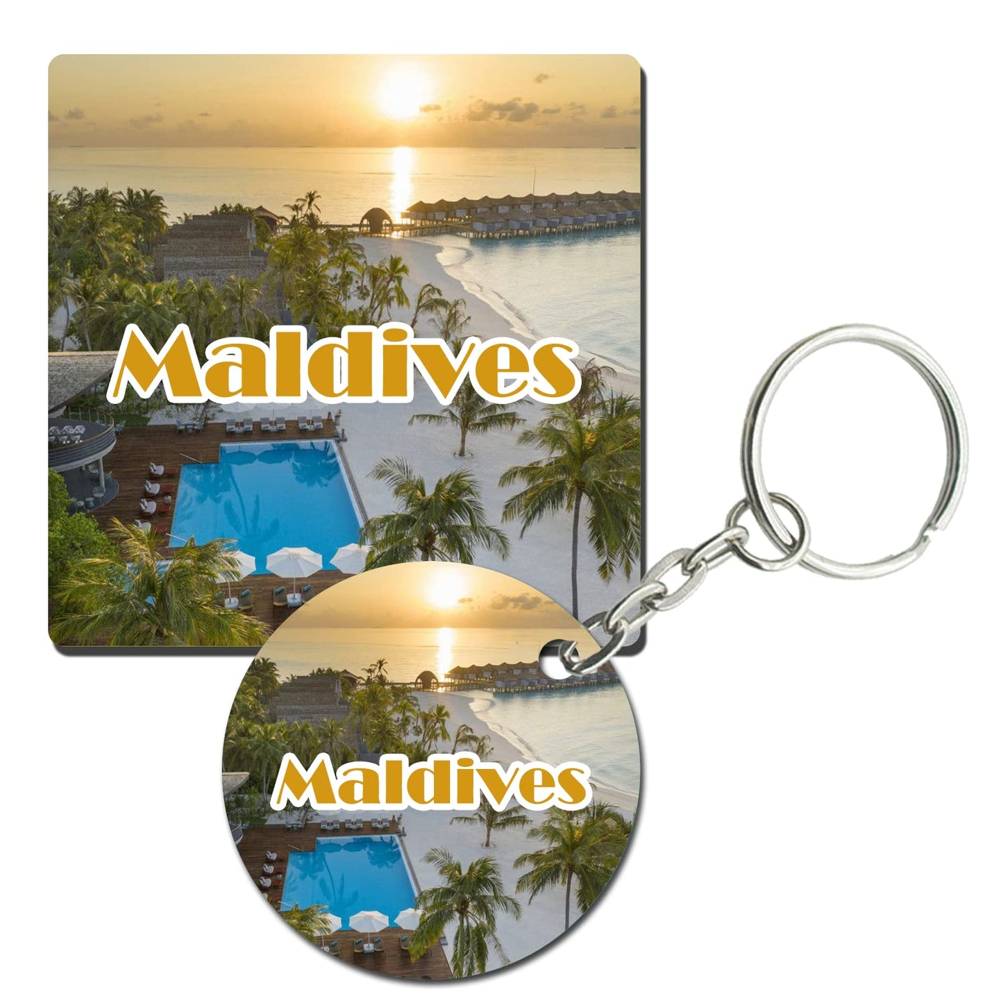 Prints and Cuts Maldives Tour Set of Fridge Magnet and Key Chain (Combo)