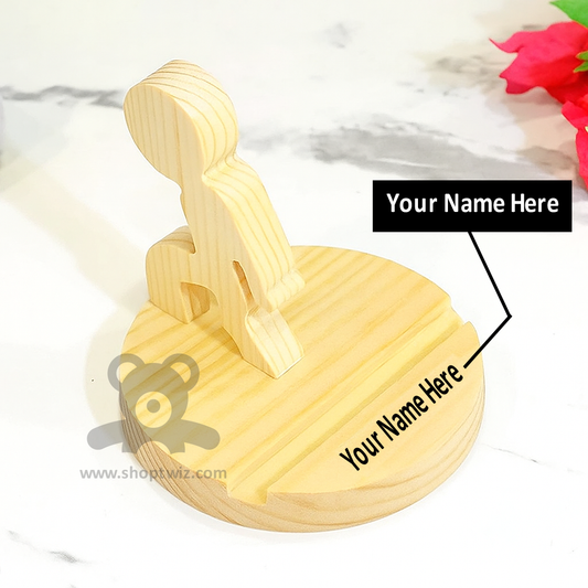 ShopTwiz Customized Boy-Shaped Wooden Mobile Stand – Personalize with Logo or Name | Unique Corporate Gift