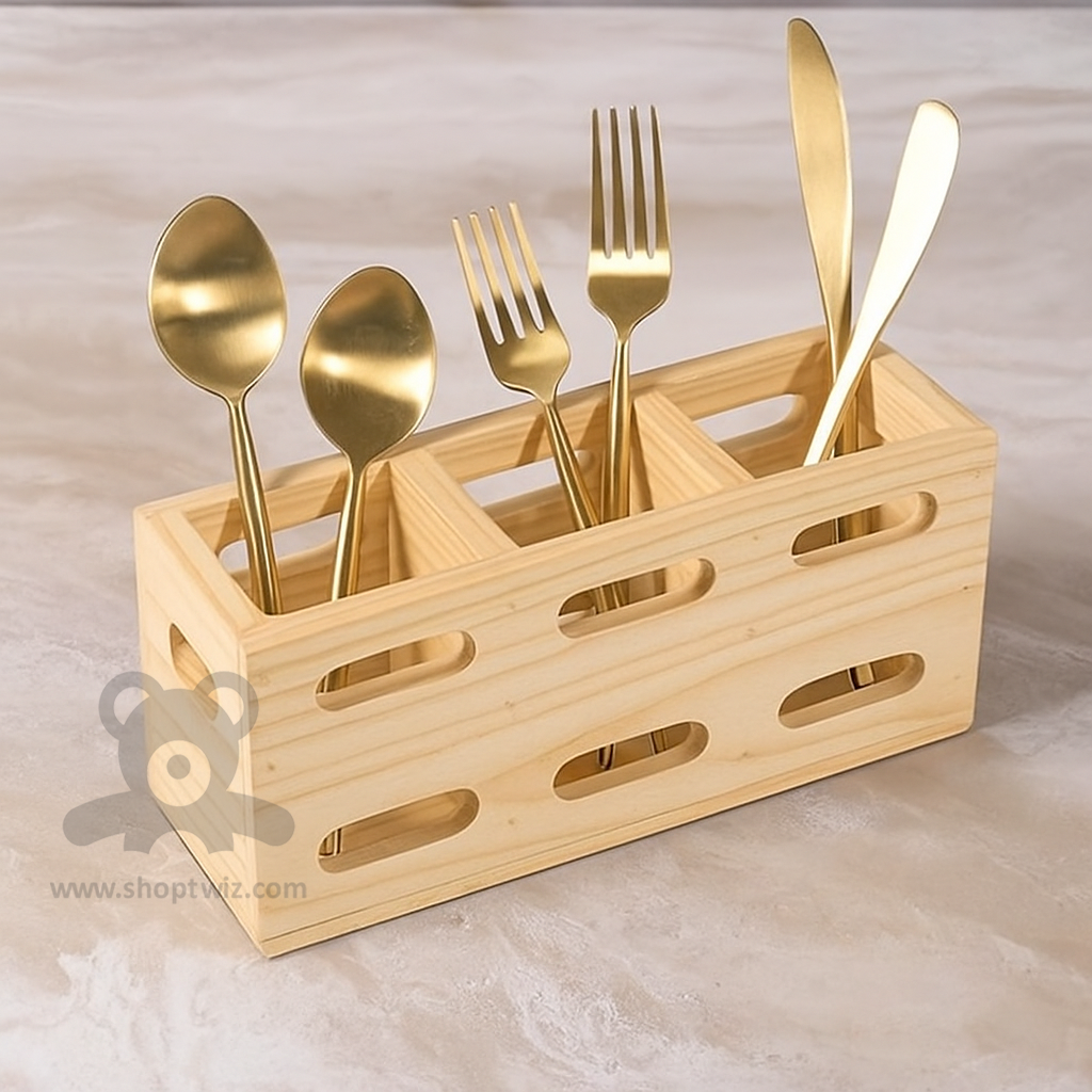 ShopTwiz Wooden Rectangle Spoon and Knife Stand