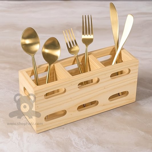 ShopTwiz Wooden Rectangle Spoon and Knife Stand