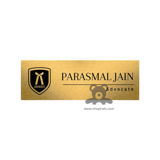 ShopTwiz Rectangle Golden Acrylic Black Letter And Advocate Name Plate for House and Offic