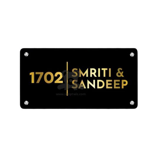 ShopTwiz Rectangle Black Golden Letter Name Plate for House and Office