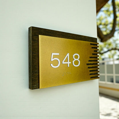 ShopTwiz Rectangle Wood with Golden Design and White Letter Name Plate for House and Office