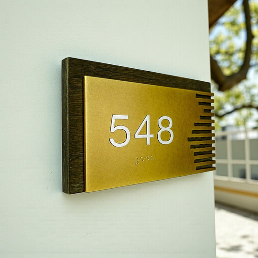 ShopTwiz Rectangle Wood with Golden Design and White Letter Name Plate for House and Office