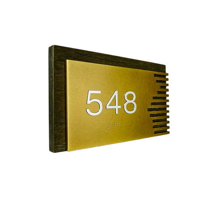ShopTwiz Rectangle Wood with Golden Design and White Letter Name Plate for House and Office