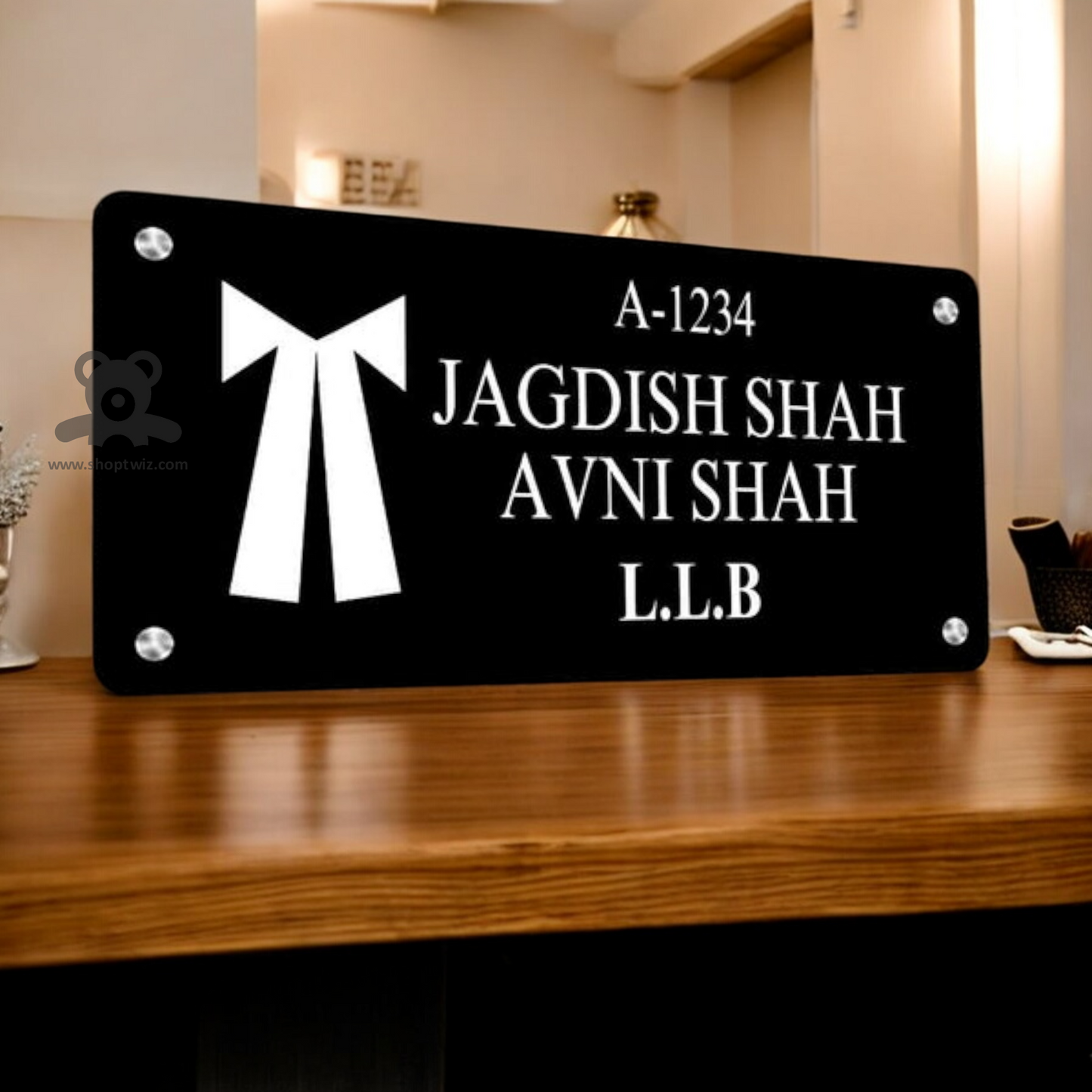 ShopTwiz Rectangle Black White Advocate and Letter Name Plate for House and Office