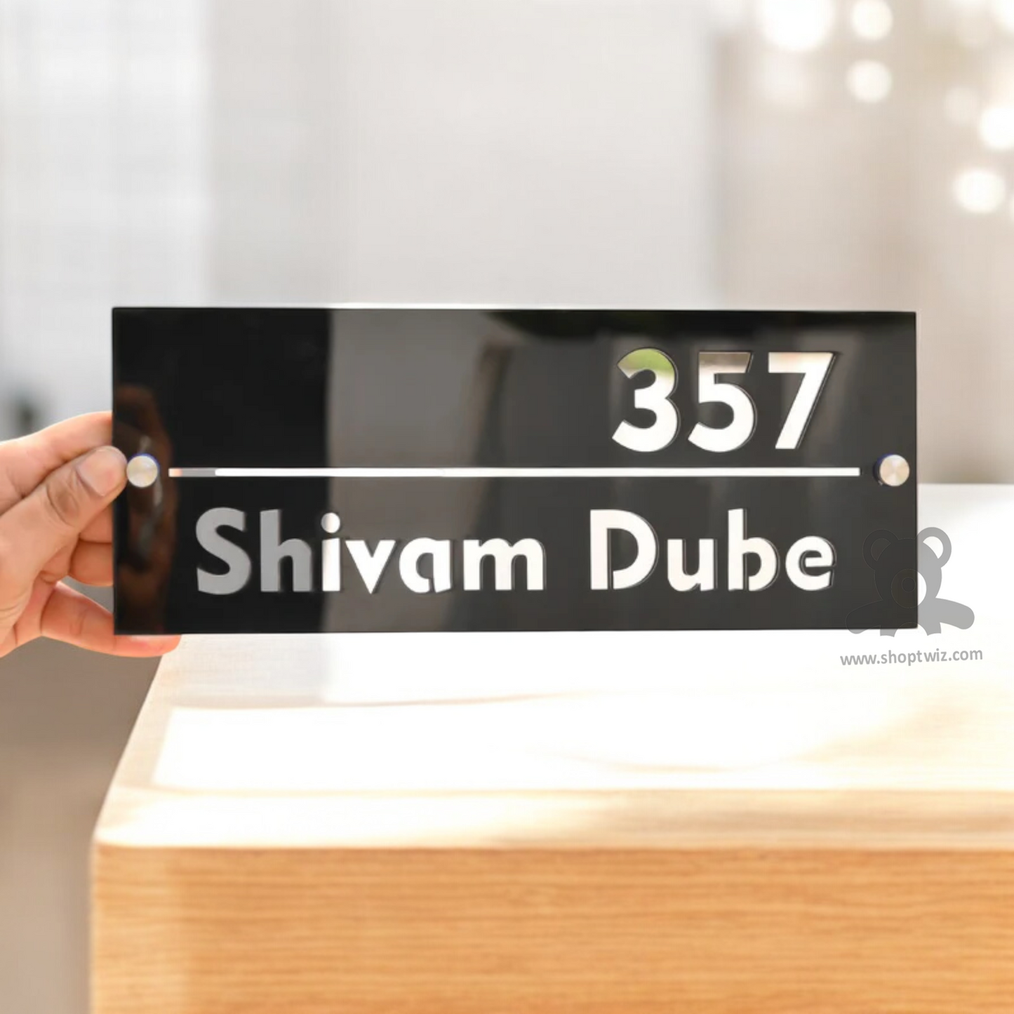 ShopTwiz Rectangle Black Transparent Letter Name Plate for House and Office