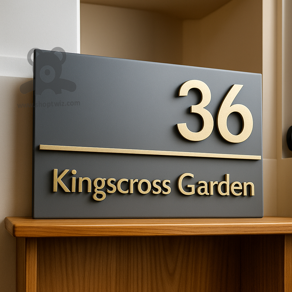 ShopTwiz Rectangle Black Golden Wood Name Plate for House and Office