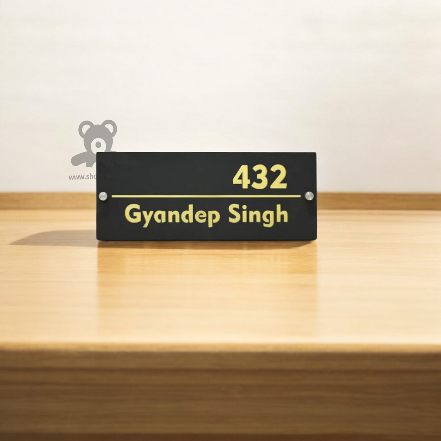 ShopTwiz Rectangle Black Golden Letter Name Plate for House and Office