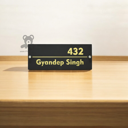ShopTwiz Rectangle Black Golden Letter Name Plate for House and Office
