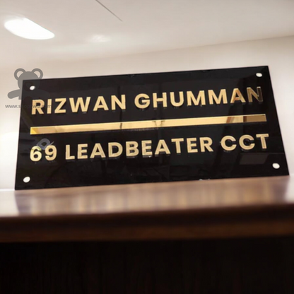 ShopTwiz Rectangle Black Golden Letters Name Plate for House and Office