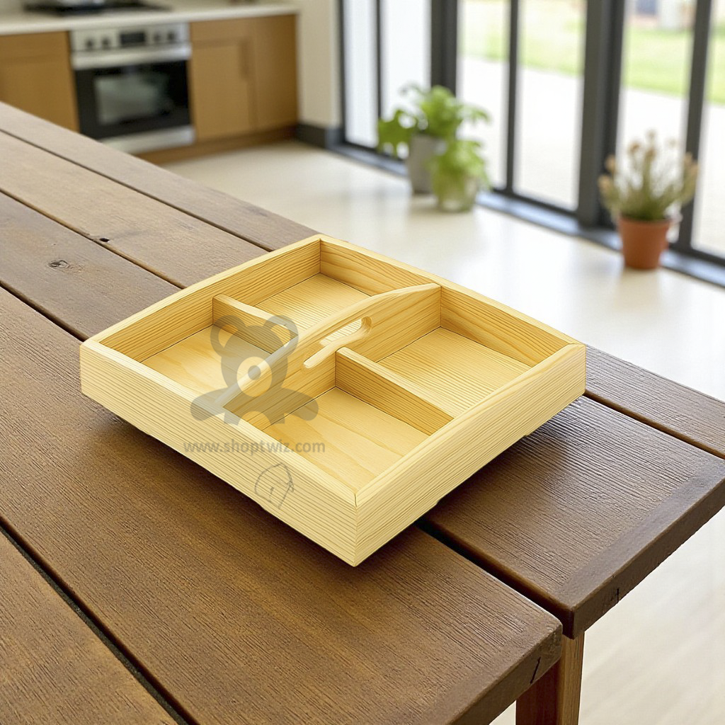 ShopTwiz Wooden 4-Box Tray for Kitchen