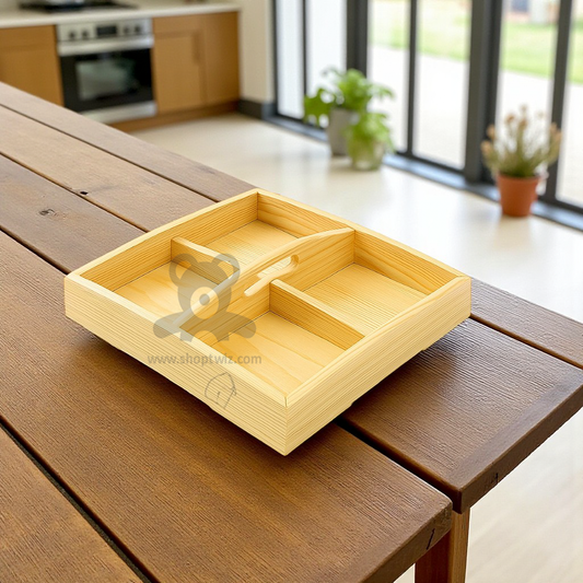 ShopTwiz Wooden 4-Box Tray for Kitchen