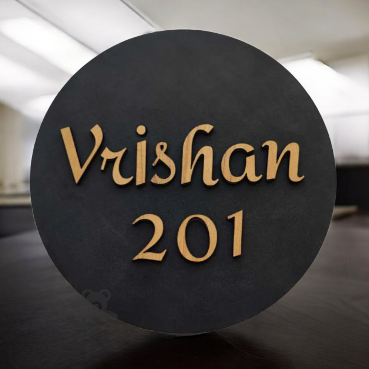 ShopTwiz Circle Z Black Acrylic with Golden Letter Name Plate for House and Office