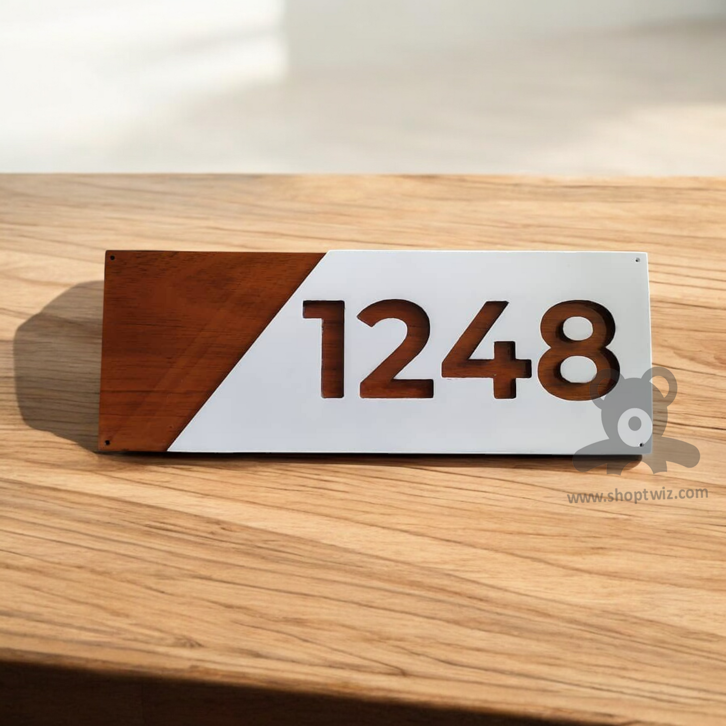 ShopTwiz Rectangle Wood And White Acrylic Design Name Plate for House and Office
