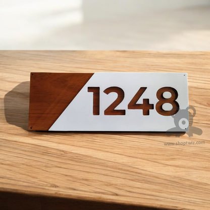 ShopTwiz Rectangle Wood And White Acrylic Design Name Plate for House and Office