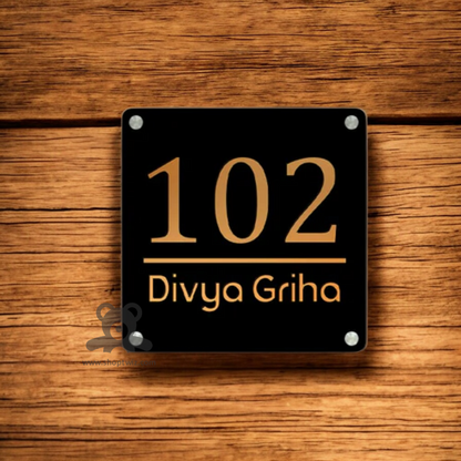 ShopTwiz Square Black Golden Letter Name Plate for House and Office