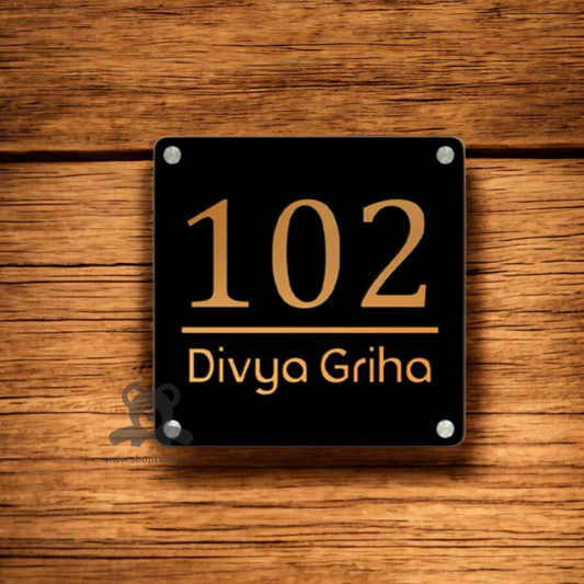 ShopTwiz Square Black Golden Letter Name Plate for House and Office