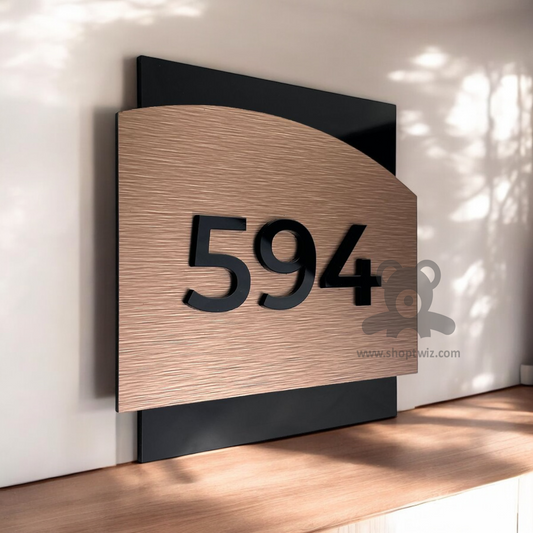 ShopTwiz Square Black Acrylic And Wood Black Letter Name Plate for House and Office