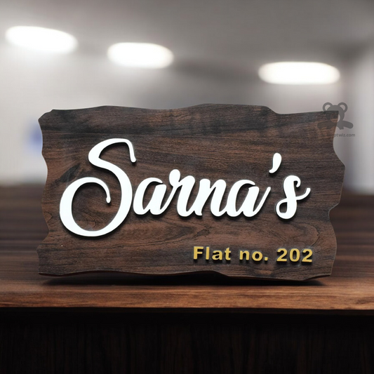 ShopTwiz Rectangle Design Wood White and Golden Letter Name Plate for House and Office