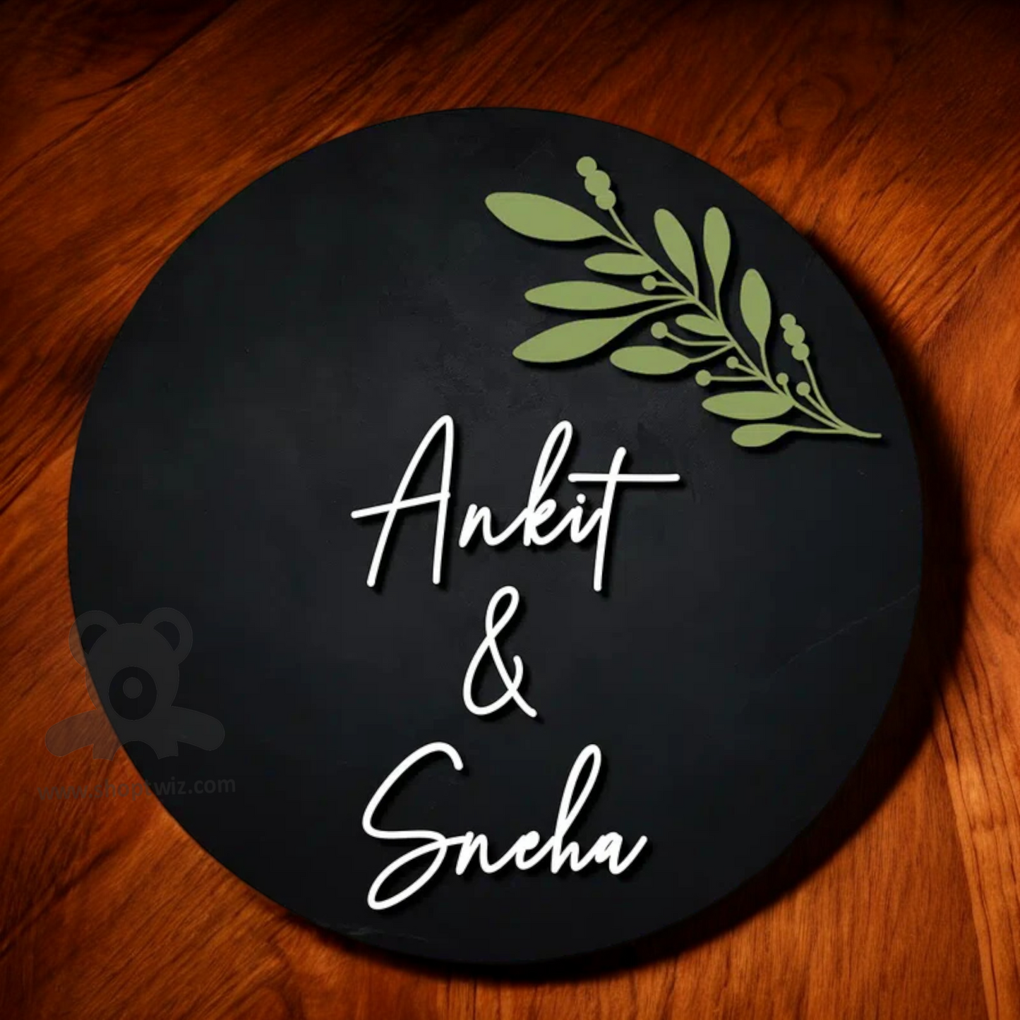 ShopTwiz Circle Black White Letter Green Design Name Plate for House and Office