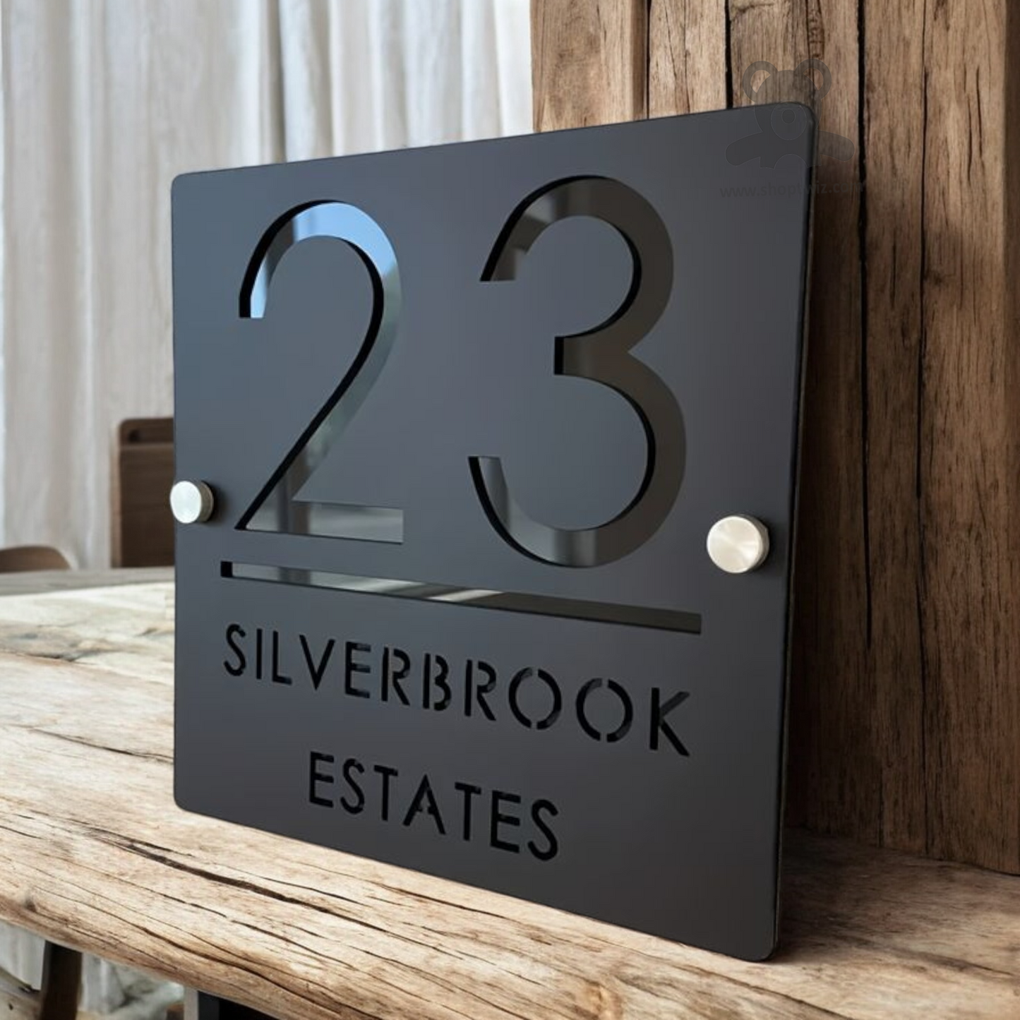 ShopTwiz Square Black Acrylic And Dark Black Letter Name Plate for House and Office