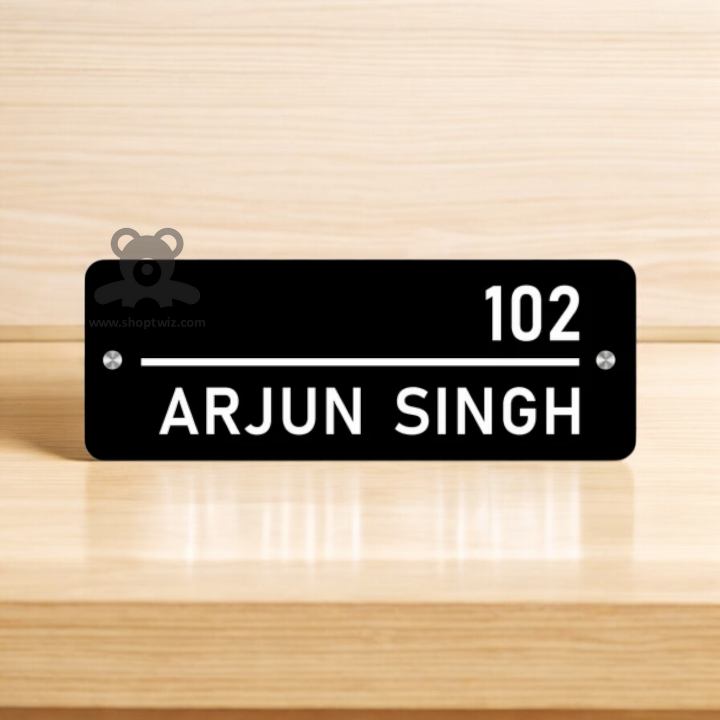 ShopTwiz Rectangle Black Acrylic White Letter Name Plate for House and Office