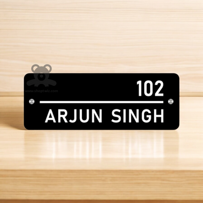 ShopTwiz Rectangle Black Acrylic White Letter Name Plate for House and Office