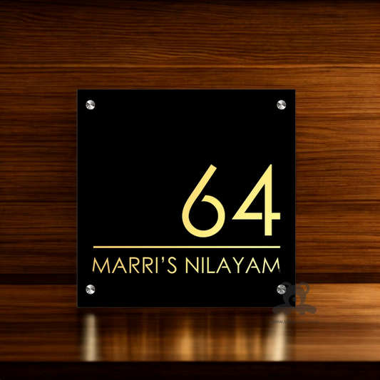 ShopTwiz Square Black Acylic Golden Latter Name Plate for House and Office