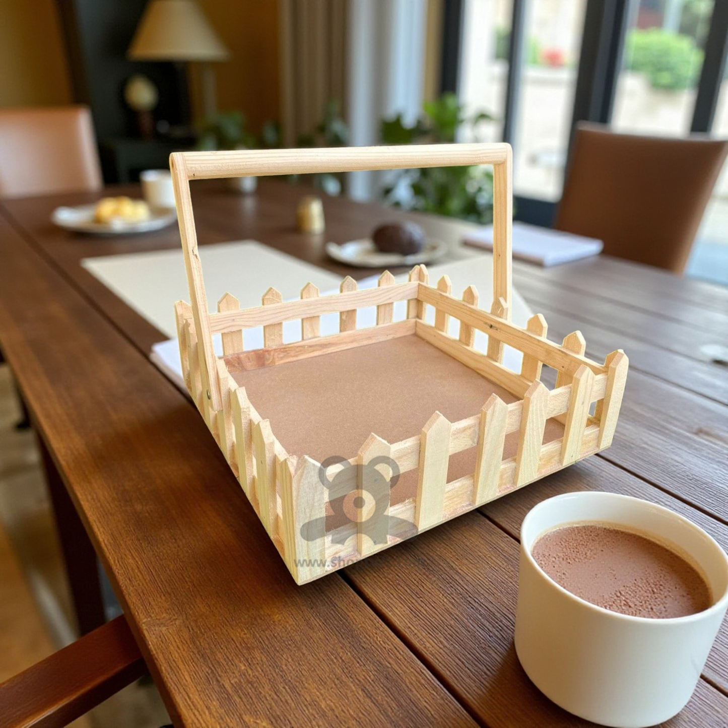 ShopTwiz Wooden Basket with Handle for Garden