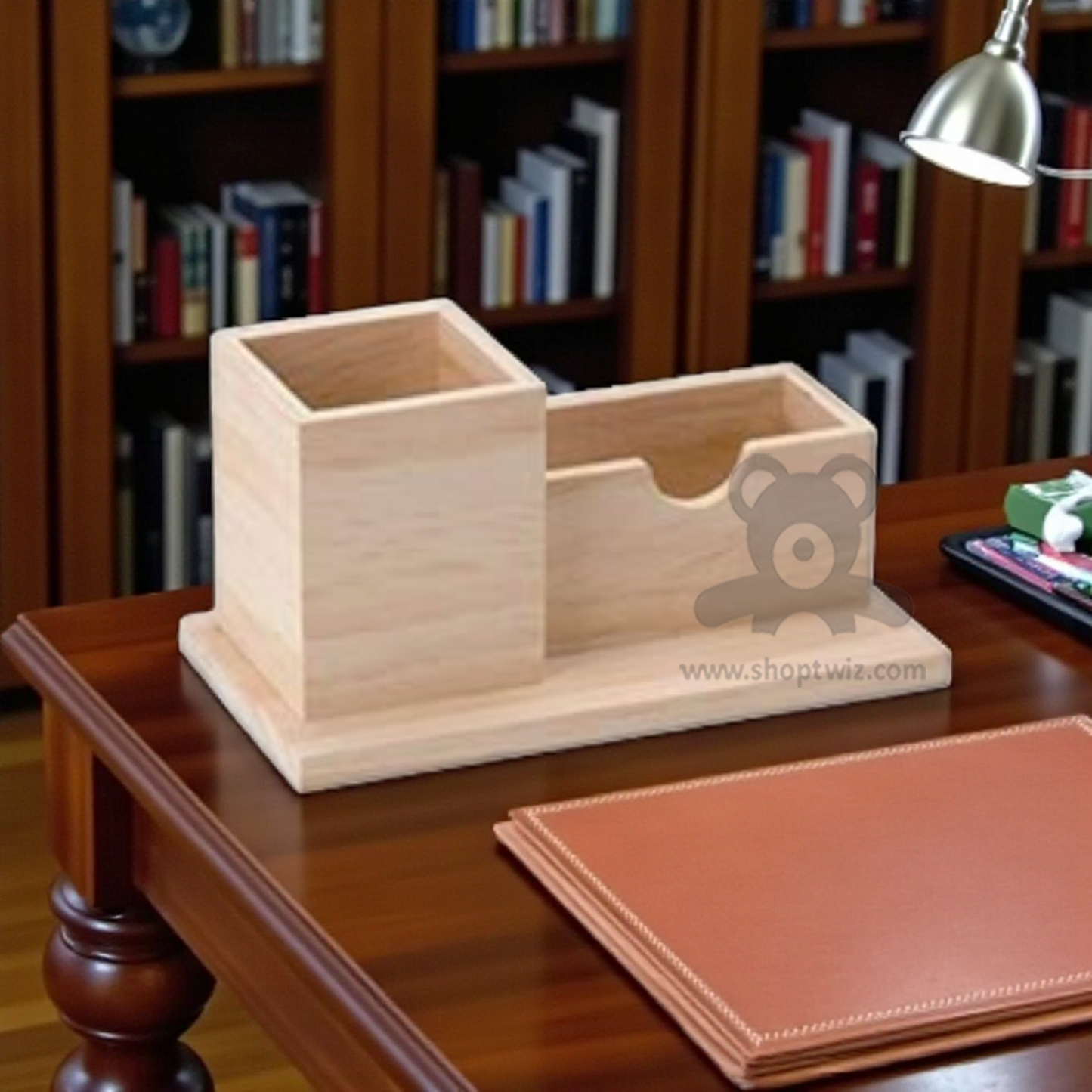 ShopTwiz Customized Wooden Pen Holder – 2 Compartments | Personalize with Logo or Name | Elegant Corporate Gift