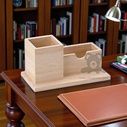 ShopTwiz Customized Wooden Pen Holder – 2 Compartments | Personalize with Logo or Name | Elegant Corporate Gift