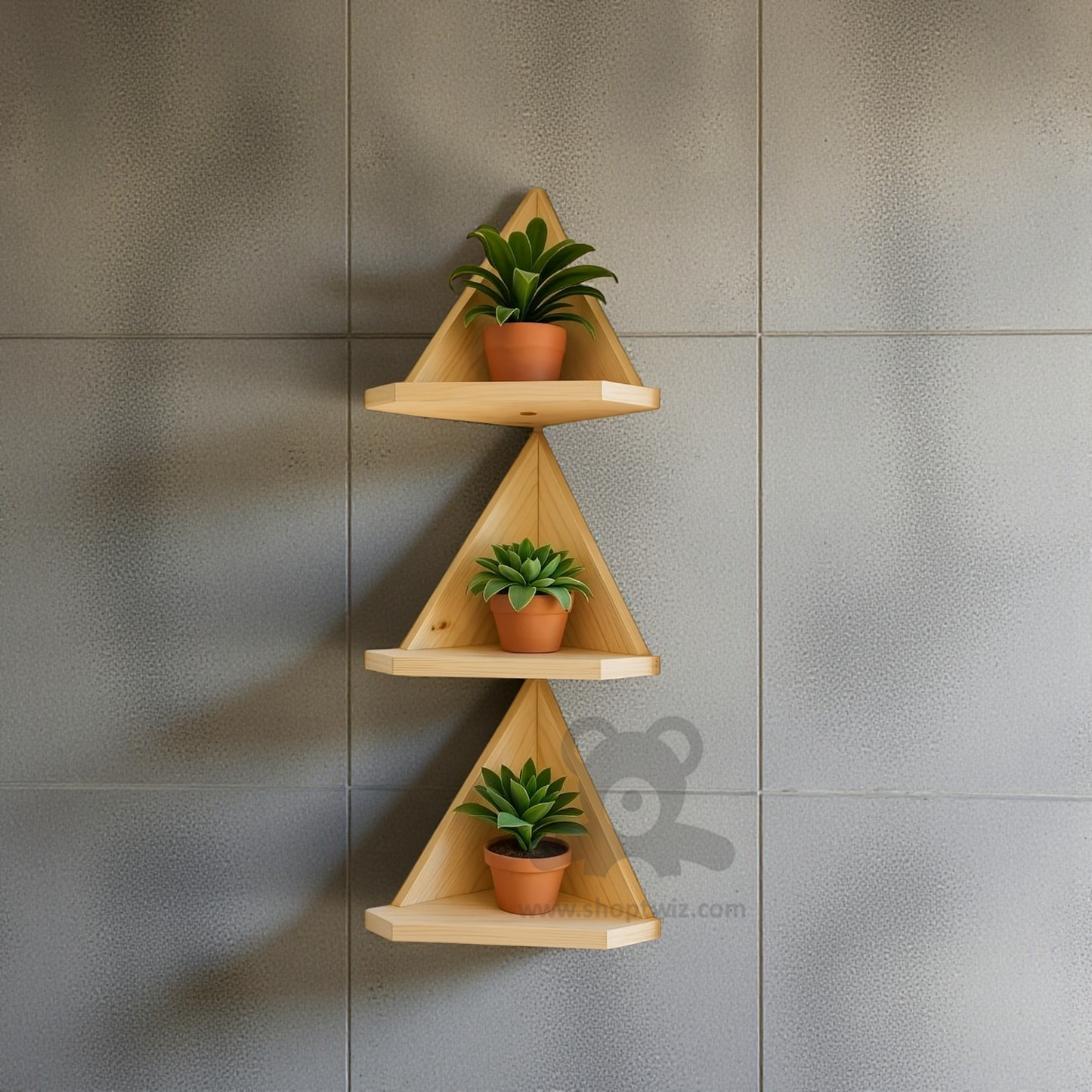 ShopTwiz Wooden Triangle Pot Stand Design