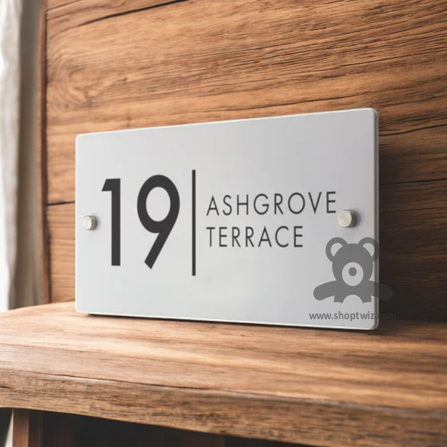 ShopTwiz Rectangle White Black Letter Name Plate for House and Office