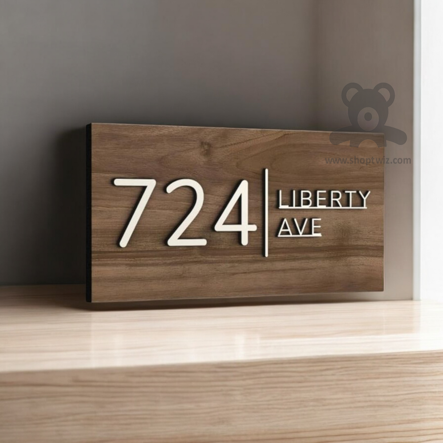 ShopTwiz Rectangle Wood with White Letter Name Plate for House and Office