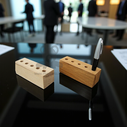 ShopTwiz Customized Wooden Pen Stand – Personalize with Logo or Name | Corporate Desk Gift
