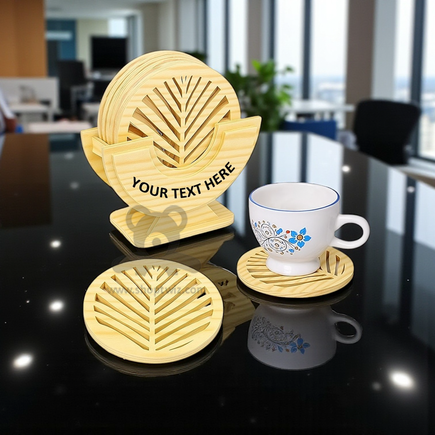 ShopTwiz Customized Wooden Coasters Set – Personalize with Logo or Name | Elegant Corporate Gift
