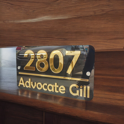 ShopTwiz Rectangle Black Acrylic with Golden Letters Name Plate for House and Office