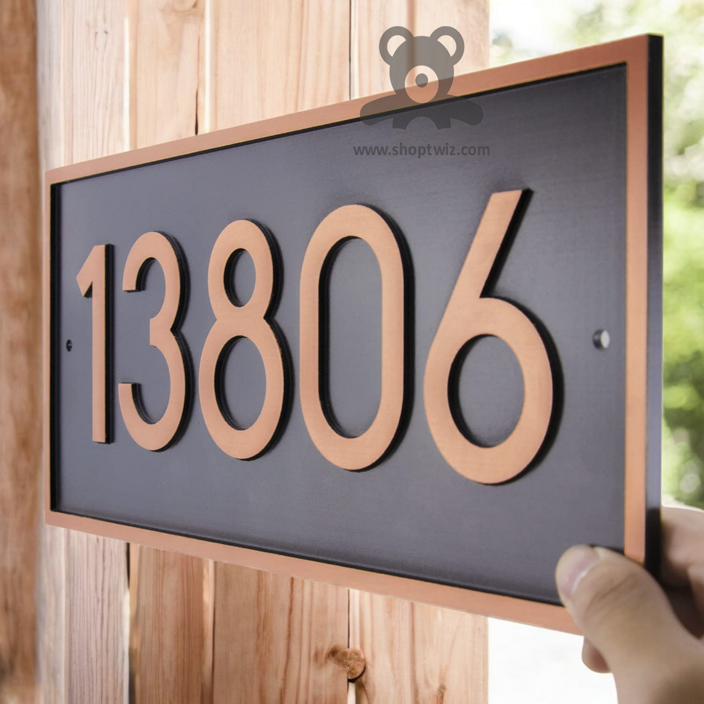 ShopTwiz Rectangle Black Golden Border And Letter Name Plate for House and Office