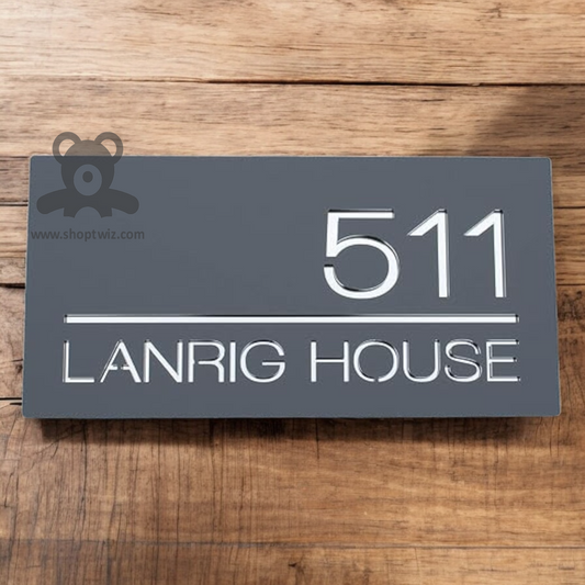 ShopTwiz Rectangle Black Acrylic White Letter Name Plate for House and Office