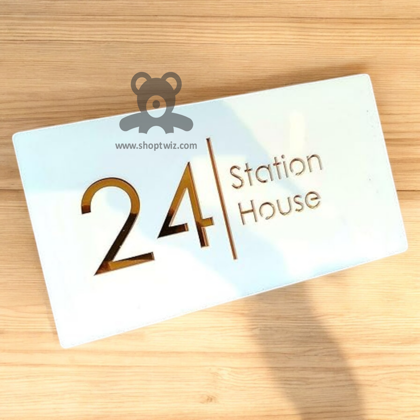 ShopTwiz Rectangle White Golden Letter Name Plate for House and Office