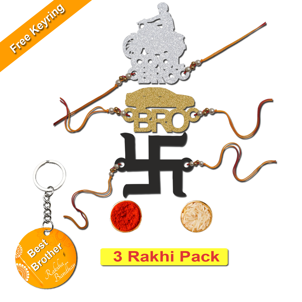 Combo Rakhi Set with Free Keychain for Rakshabandhan (Swastika )