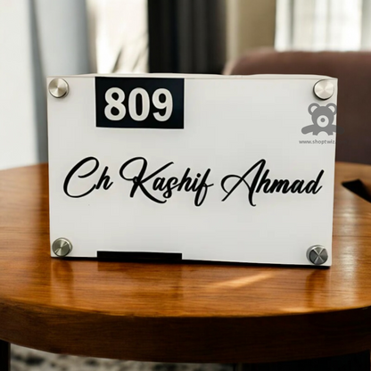 ShopTwiz White Rectangle with Black Letter Name Plate for House and Office
